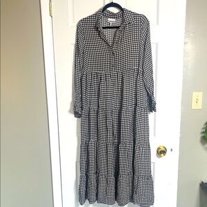 GANNI Printed Gingham Crepe Boho Maxi Dress Black/White Size 36